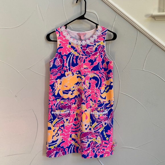 Lilly Pulitzer Other - Lilly Pulitzer LITTLE LILLY CLASSIC SHIFT Dress Blue Pink Shrimp Crab XL 12/14